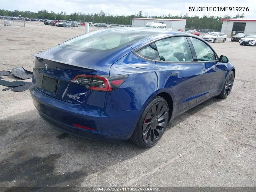 2021 Tesla Model 3 Performance Dual Motor All-Wheel Drive VIN: 5YJ3E1EC1MF919276 Lot: 40857202