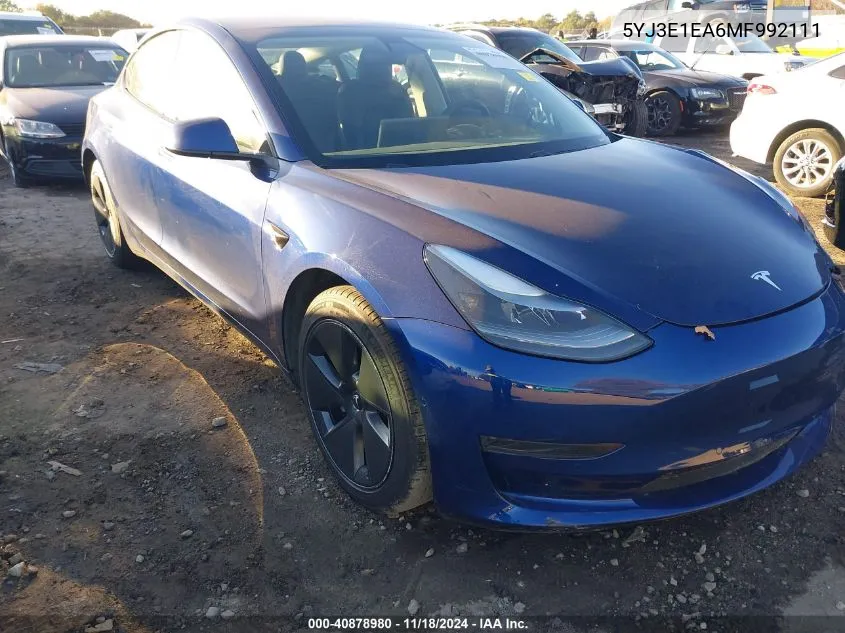 2021 Tesla Model 3 Standard Range Plus Rear-Wheel Drive VIN: 5YJ3E1EA6MF992111 Lot: 40878980