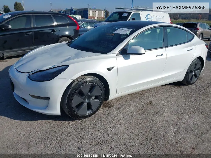 2021 Tesla Model 3 Standard Range Plus Rear-Wheel Drive VIN: 5YJ3E1EAXMF976865 Lot: 40882188