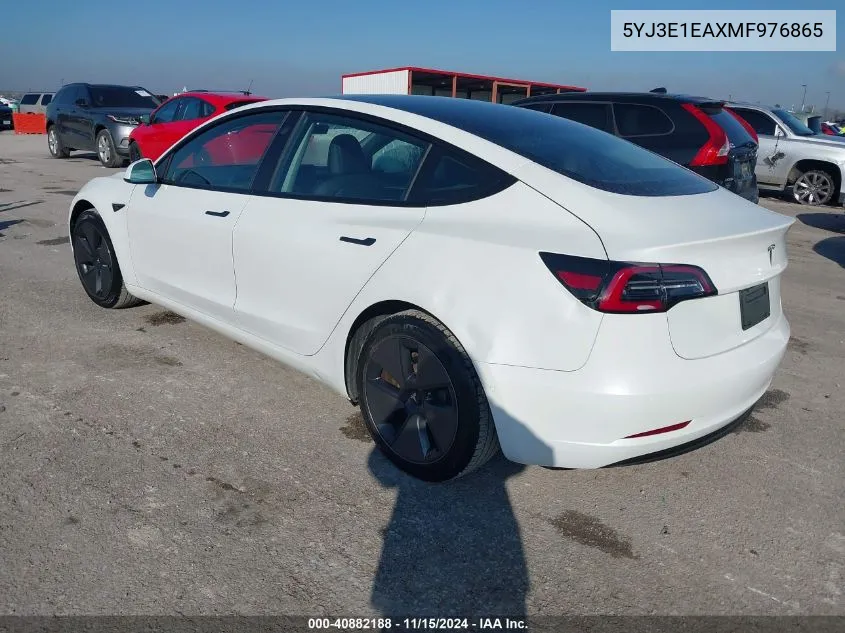 2021 Tesla Model 3 Standard Range Plus Rear-Wheel Drive VIN: 5YJ3E1EAXMF976865 Lot: 40882188