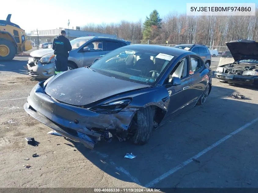 2021 Tesla Model 3 Long Range Dual Motor All-Wheel Drive VIN: 5YJ3E1EB0MF974860 Lot: 40885338