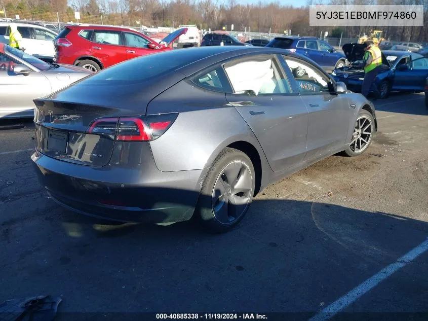 2021 Tesla Model 3 Long Range Dual Motor All-Wheel Drive VIN: 5YJ3E1EB0MF974860 Lot: 40885338