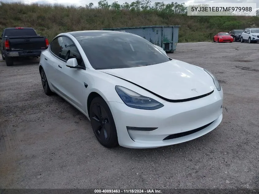 2021 Tesla Model 3 Long Range Dual Motor All-Wheel Drive VIN: 5YJ3E1EB7MF979988 Lot: 40893463