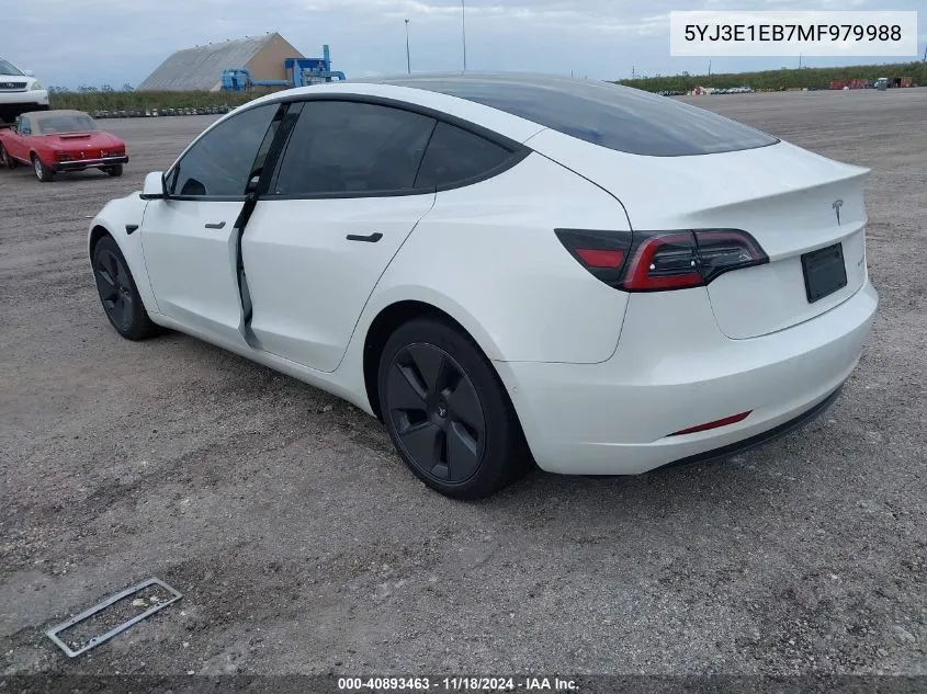 2021 Tesla Model 3 Long Range Dual Motor All-Wheel Drive VIN: 5YJ3E1EB7MF979988 Lot: 40893463