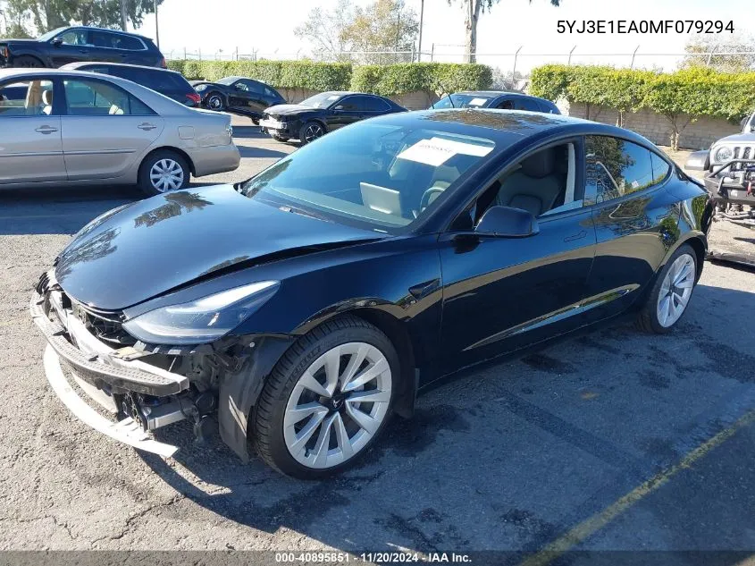 2021 Tesla Model 3 Standard Range Plus Rear-Wheel Drive VIN: 5YJ3E1EA0MF079294 Lot: 40895851