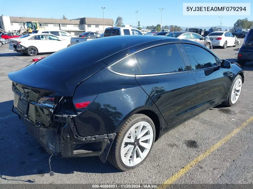 2021 Tesla Model 3 Standard Range Plus Rear-Wheel Drive VIN: 5YJ3E1EA0MF079294 Lot: 40895851