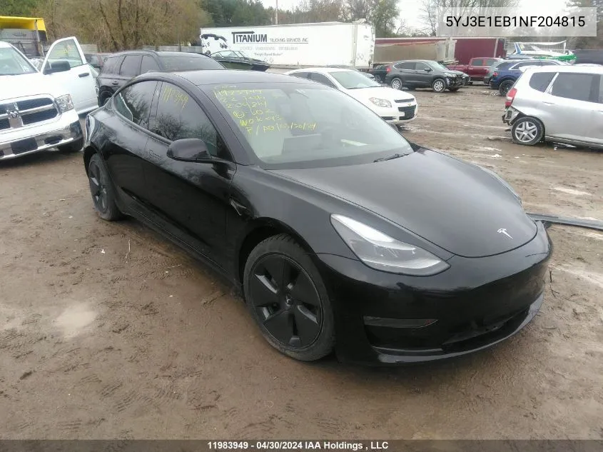 5YJ3E1EB1NF204815 2022 Tesla Model 3