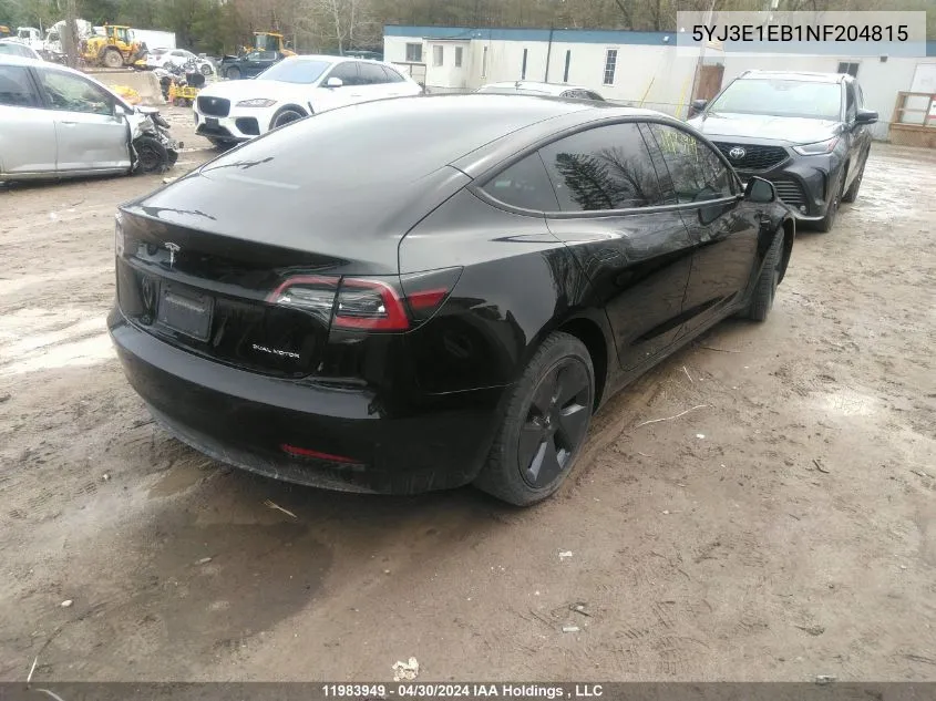 2022 Tesla Model 3 VIN: 5YJ3E1EB1NF204815 Lot: 11983949