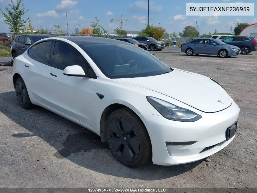 5YJ3E1EAXNF236959 2022 Tesla Model 3