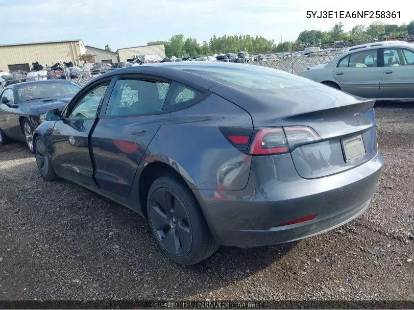 5YJ3E1EA6NF258361 2022 Tesla Model 3 Rear-Wheel Drive