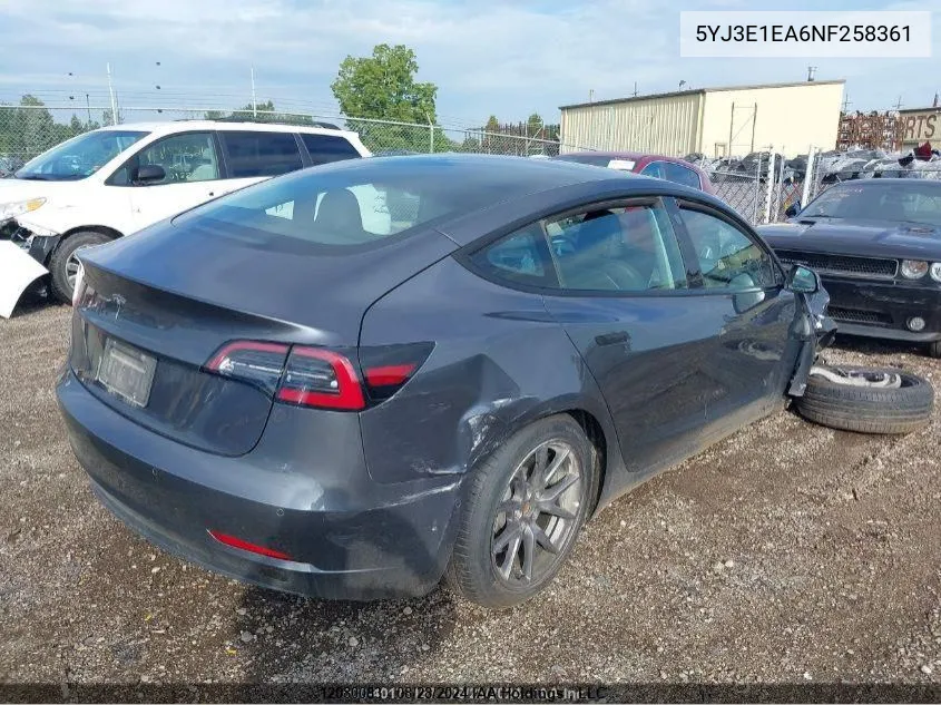 2022 Tesla Model 3 Rear-Wheel Drive VIN: 5YJ3E1EA6NF258361 Lot: 12080083