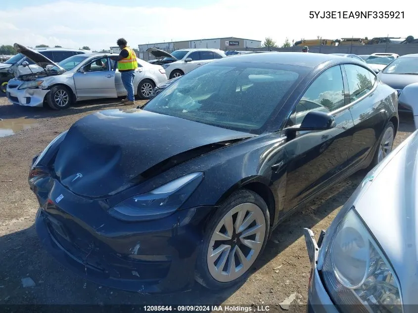 2022 Tesla Model 3 VIN: 5YJ3E1EA9NF335921 Lot: 12085644