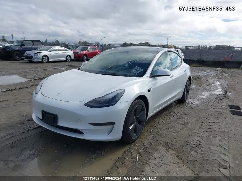 2022 Tesla Model 3 VIN: 5YJ3E1EA5NF351453 Lot: 12119482