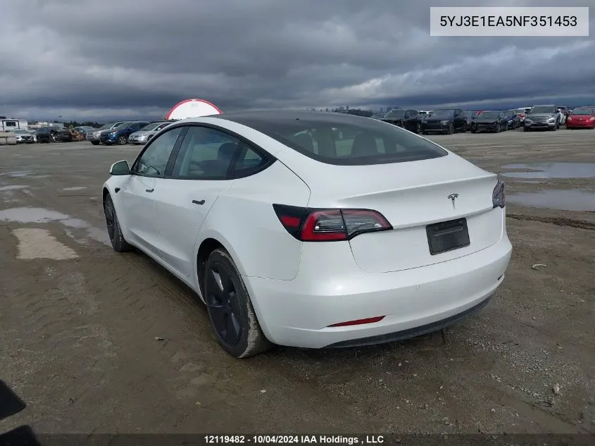 2022 Tesla Model 3 VIN: 5YJ3E1EA5NF351453 Lot: 12119482