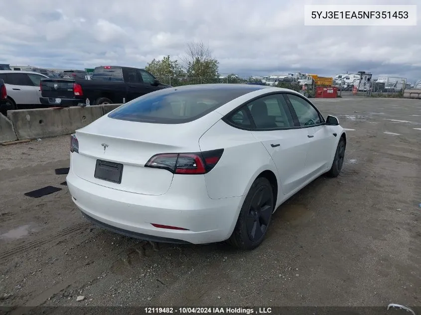 2022 Tesla Model 3 VIN: 5YJ3E1EA5NF351453 Lot: 12119482