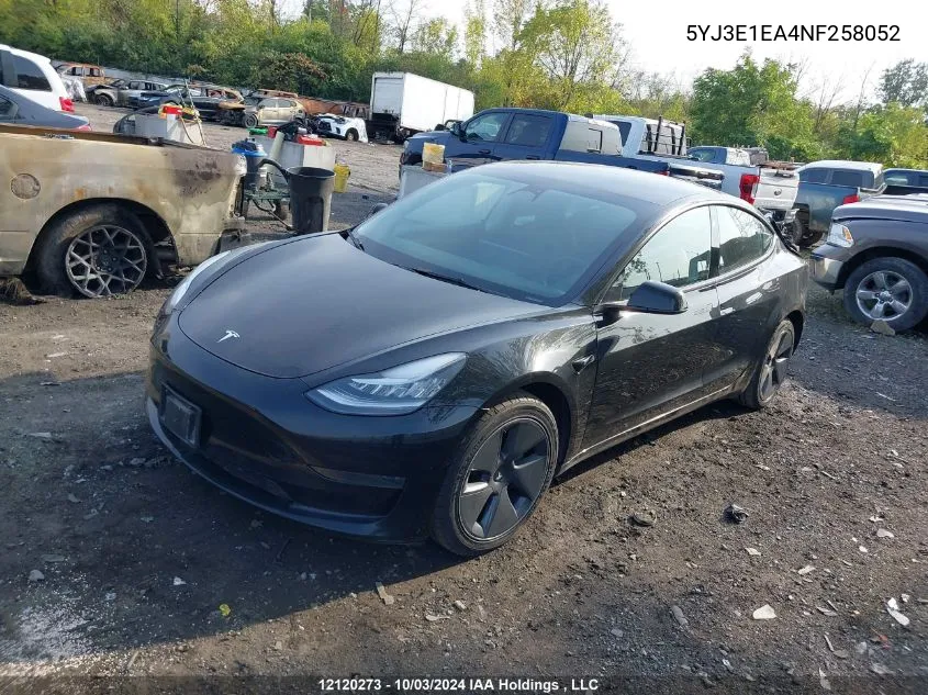 2022 Tesla Model 3 VIN: 5YJ3E1EA4NF258052 Lot: 12120273