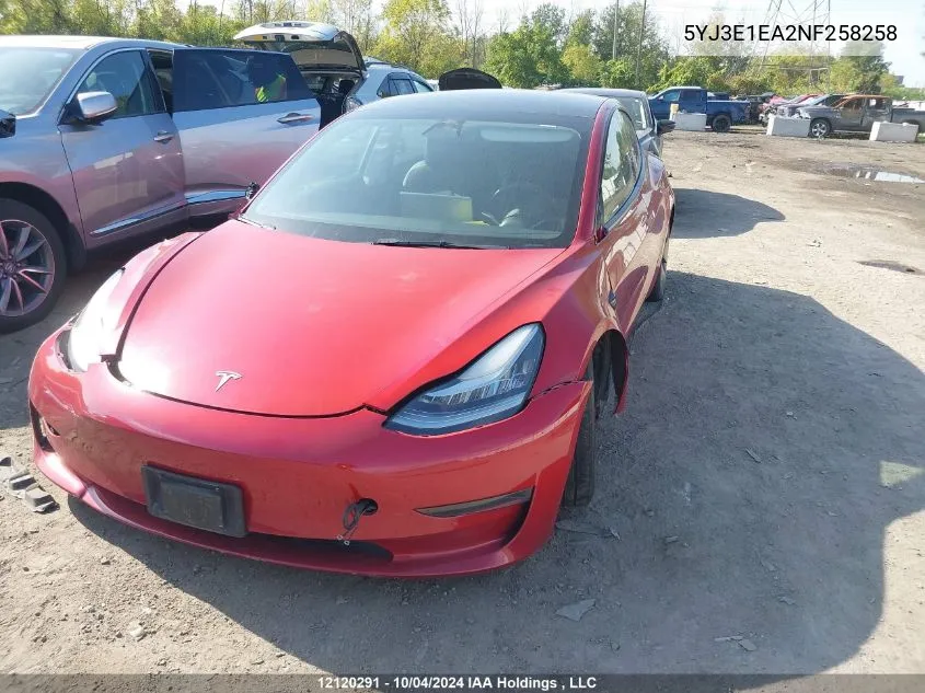 2022 Tesla Model 3 VIN: 5YJ3E1EA2NF258258 Lot: 12120291