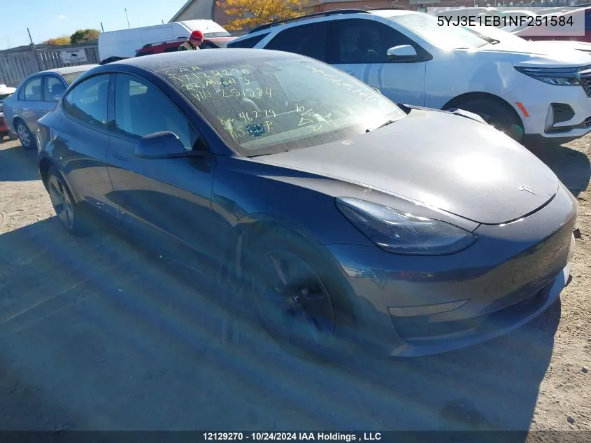 5YJ3E1EB1NF251584 2022 Tesla Model 3