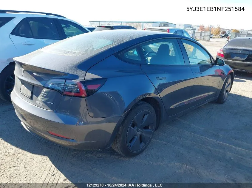 5YJ3E1EB1NF251584 2022 Tesla Model 3