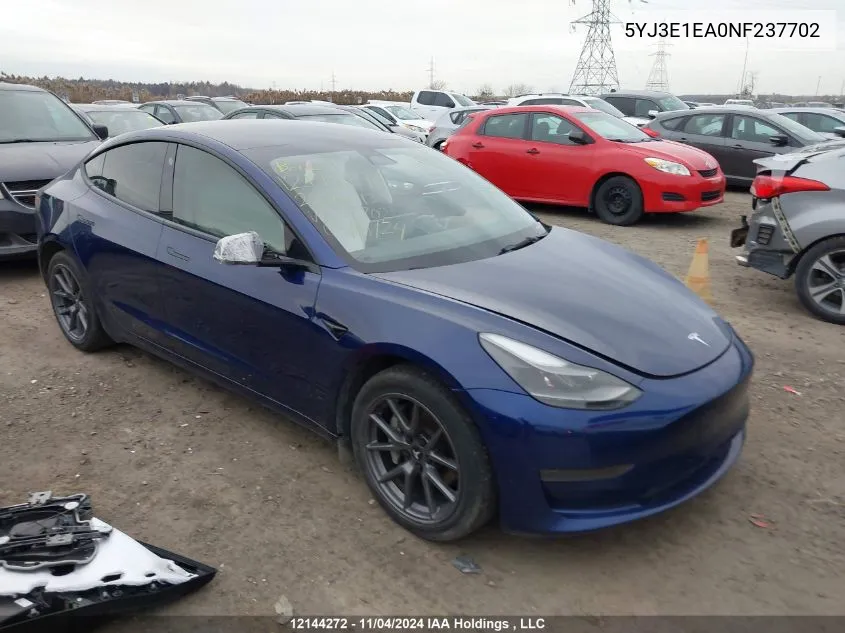 2022 Tesla Model 3 VIN: 5YJ3E1EA0NF237702 Lot: 12144272