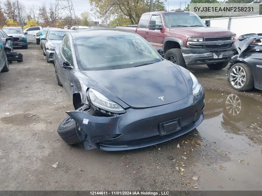 2022 Tesla Model 3 VIN: 5YJ3E1EA4NF258231 Lot: 12144611