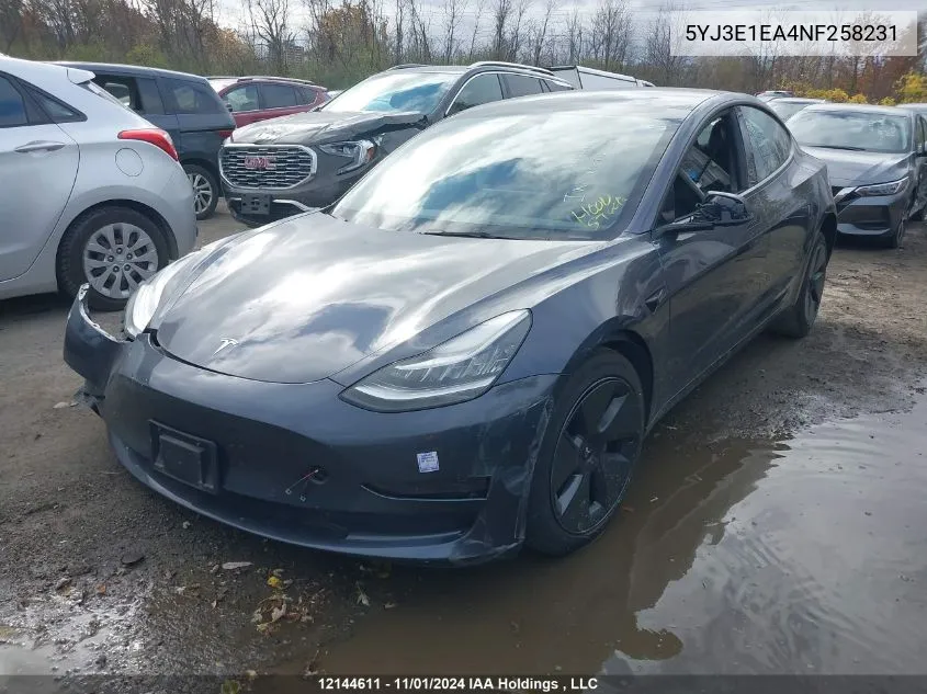 2022 Tesla Model 3 VIN: 5YJ3E1EA4NF258231 Lot: 12144611