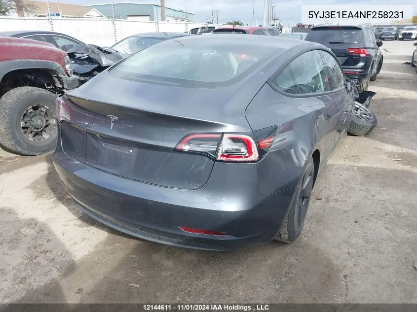 2022 Tesla Model 3 VIN: 5YJ3E1EA4NF258231 Lot: 12144611