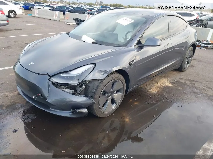 2022 Tesla Model 3 Long Range Dual Motor All-Wheel Drive VIN: 5YJ3E1EB5NF345662 Lot: 38609538