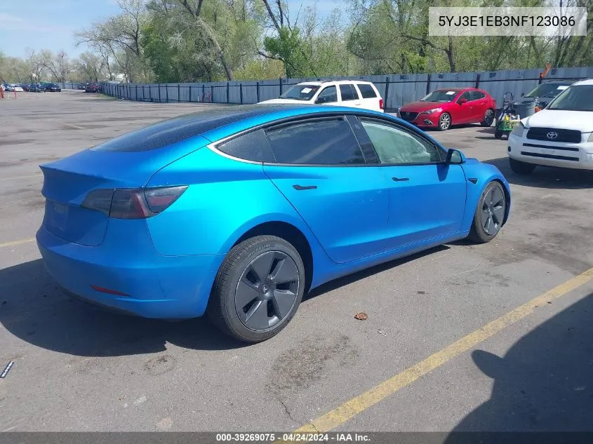 2022 Tesla Model 3 Long Range Dual Motor All-Wheel Drive VIN: 5YJ3E1EB3NF123086 Lot: 39269075