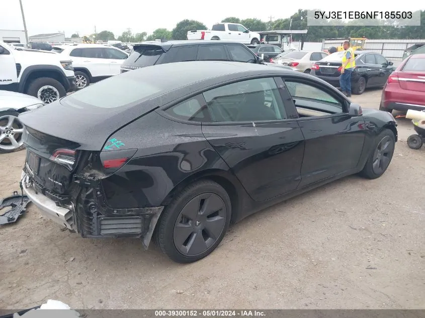 2022 Tesla Model 3 Long Range Dual Motor All-Wheel Drive VIN: 5YJ3E1EB6NF185503 Lot: 39300152