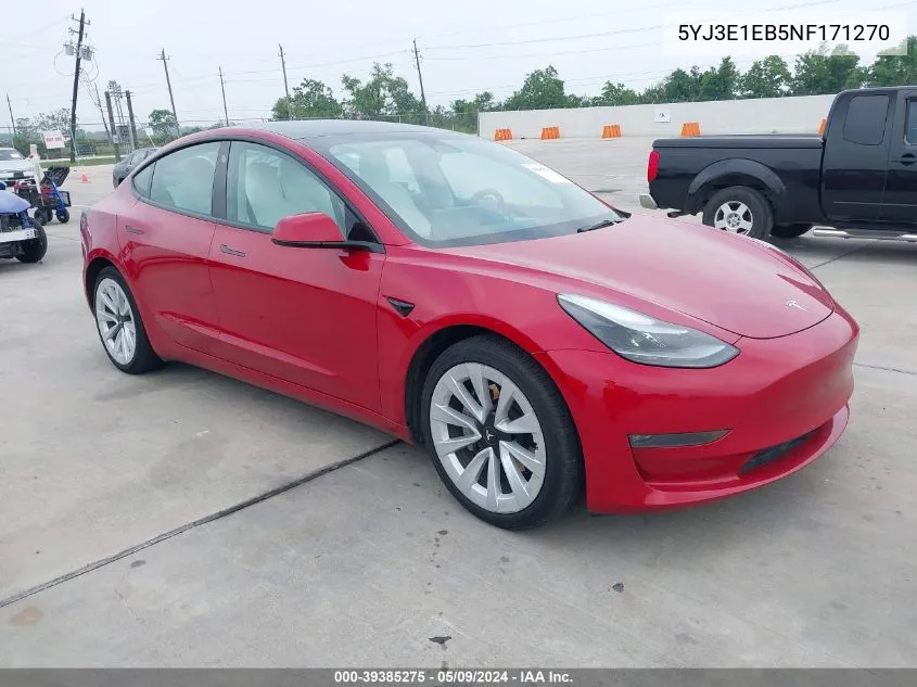 2022 Tesla Model 3 Long Range Dual Motor All-Wheel Drive VIN: 5YJ3E1EB5NF171270 Lot: 39385275