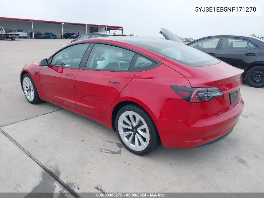 2022 Tesla Model 3 Long Range Dual Motor All-Wheel Drive VIN: 5YJ3E1EB5NF171270 Lot: 39385275