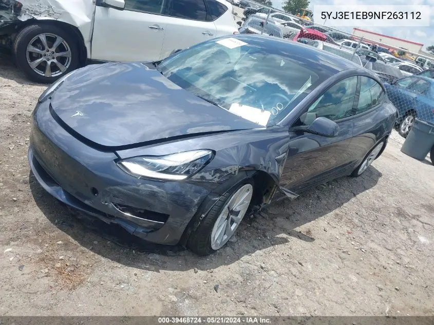 2022 Tesla Model 3 Long Range Dual Motor All-Wheel Drive VIN: 5YJ3E1EB9NF263112 Lot: 39468724