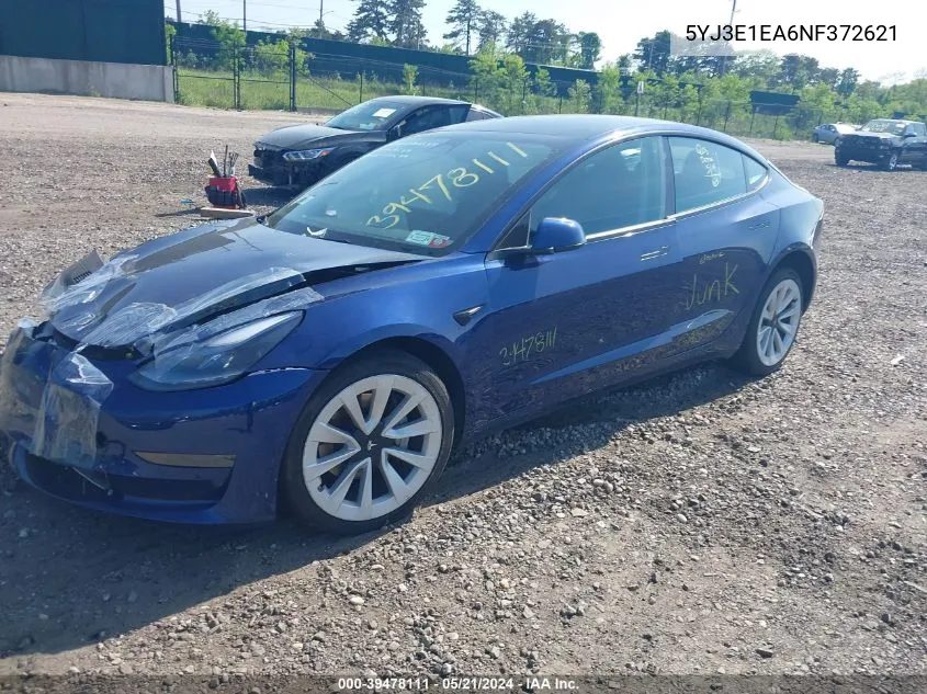 2022 Tesla Model 3 Rear-Wheel Drive VIN: 5YJ3E1EA6NF372621 Lot: 39478111