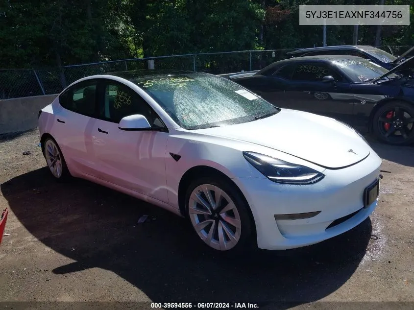 5YJ3E1EAXNF344756 2022 Tesla Model 3 Rear-Wheel Drive