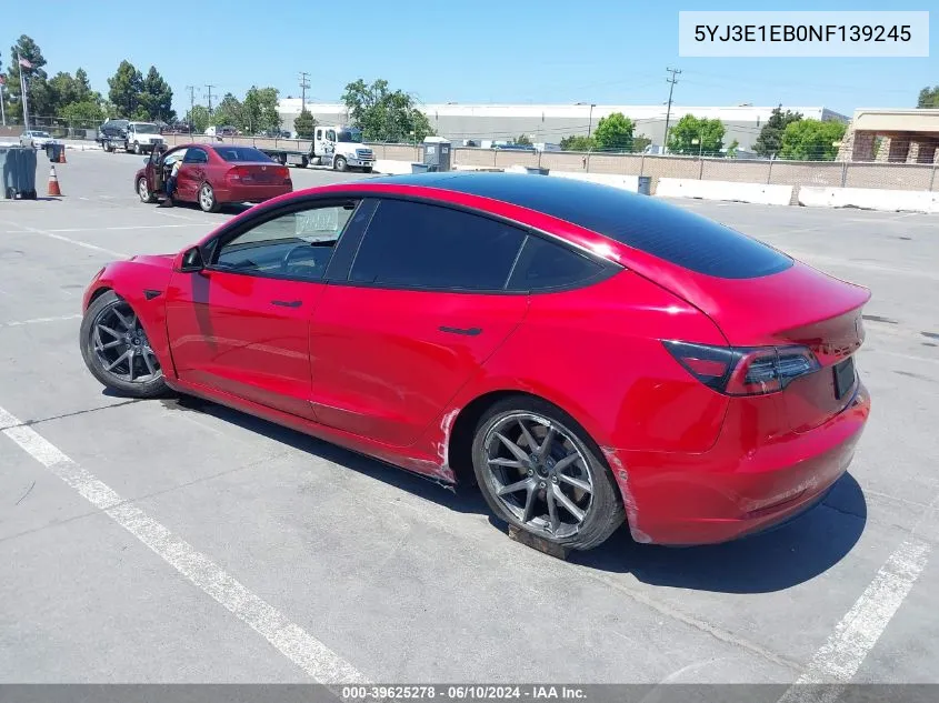 2022 Tesla Model 3 Long Range Dual Motor All-Wheel Drive VIN: 5YJ3E1EB0NF139245 Lot: 39625278