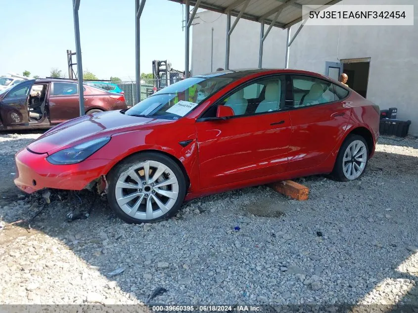 2022 Tesla Model 3 Rear-Wheel Drive VIN: 5YJ3E1EA6NF342454 Lot: 39660395