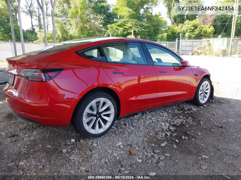 2022 Tesla Model 3 Rear-Wheel Drive VIN: 5YJ3E1EA6NF342454 Lot: 39660395