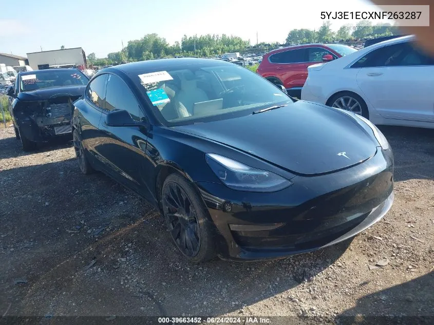 2022 Tesla Model 3 Performance Dual Motor All-Wheel Drive VIN: 5YJ3E1ECXNF263287 Lot: 39663452