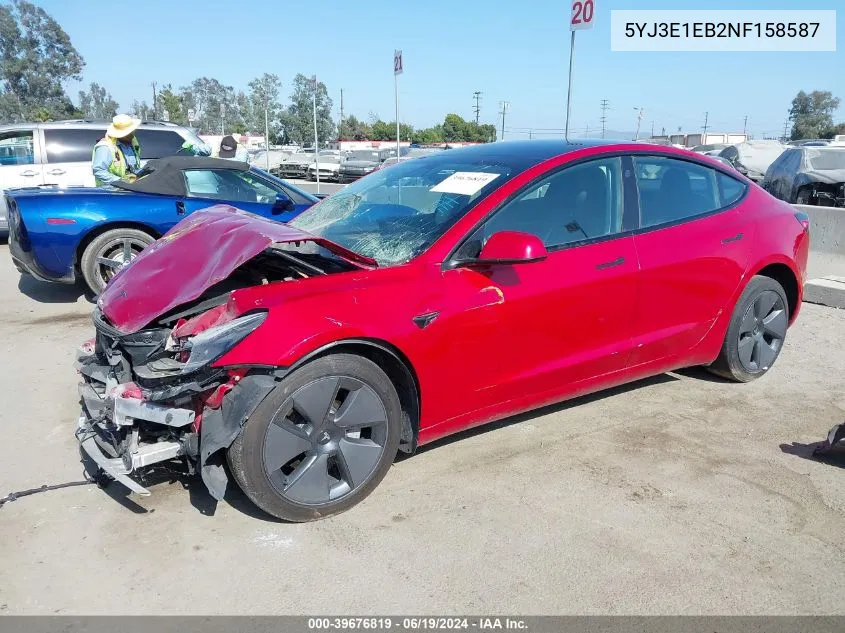 2022 Tesla Model 3 Long Range Dual Motor All-Wheel Drive VIN: 5YJ3E1EB2NF158587 Lot: 39676819