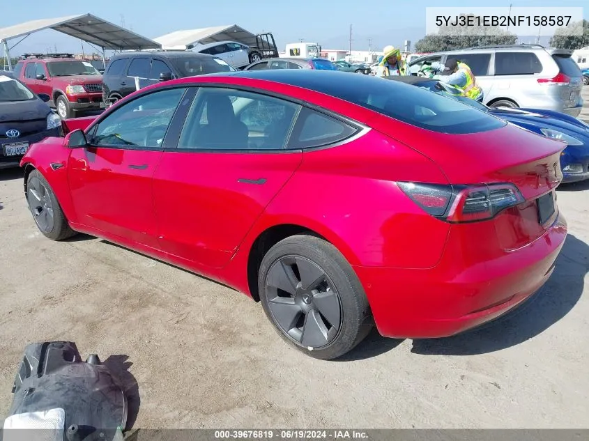 2022 Tesla Model 3 Long Range Dual Motor All-Wheel Drive VIN: 5YJ3E1EB2NF158587 Lot: 39676819