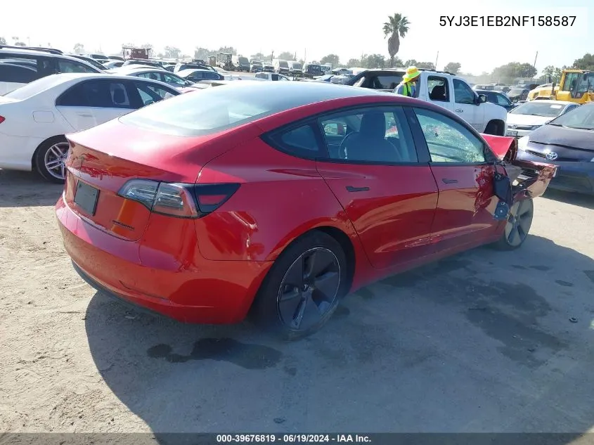 2022 Tesla Model 3 Long Range Dual Motor All-Wheel Drive VIN: 5YJ3E1EB2NF158587 Lot: 39676819