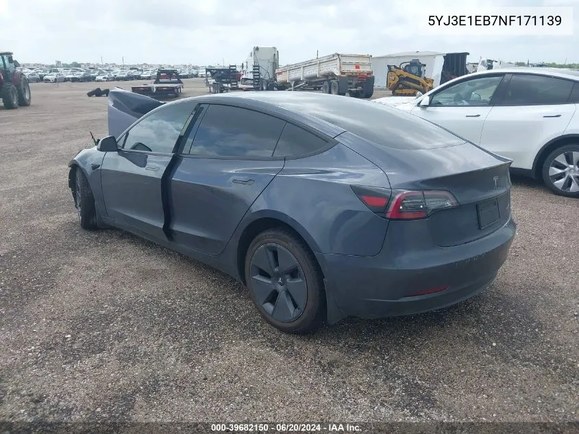 2022 Tesla Model 3 Long Range Dual Motor All-Wheel Drive VIN: 5YJ3E1EB7NF171139 Lot: 39682150