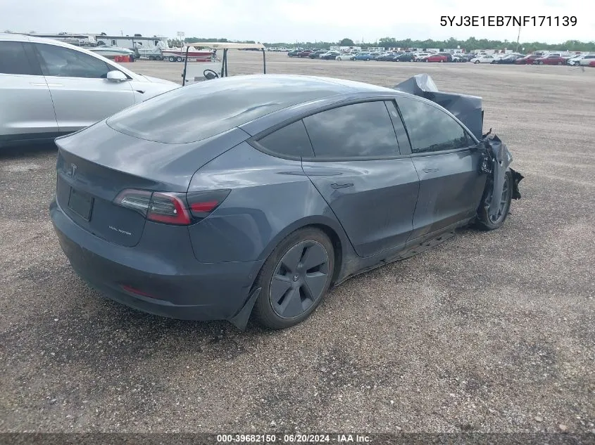 2022 Tesla Model 3 Long Range Dual Motor All-Wheel Drive VIN: 5YJ3E1EB7NF171139 Lot: 39682150