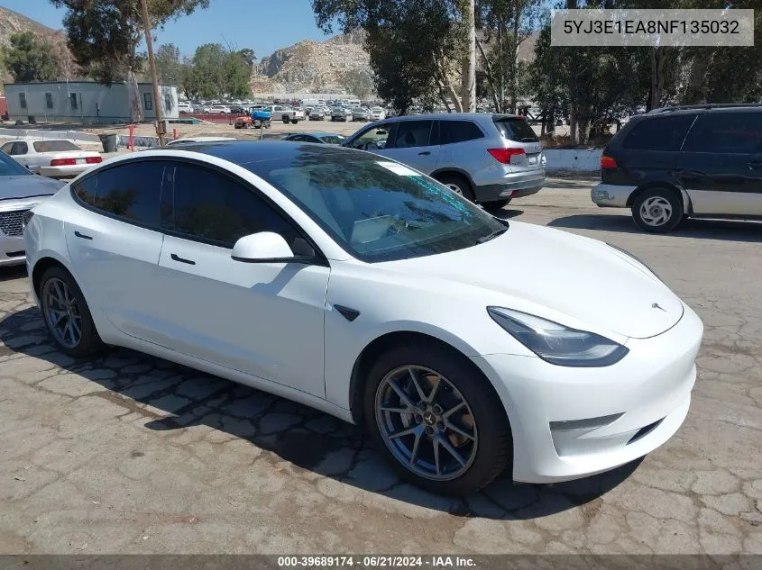 5YJ3E1EA8NF135032 2022 Tesla Model 3 Rear-Wheel Drive