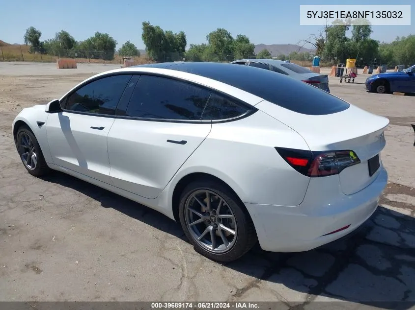 2022 Tesla Model 3 Rear-Wheel Drive VIN: 5YJ3E1EA8NF135032 Lot: 39689174