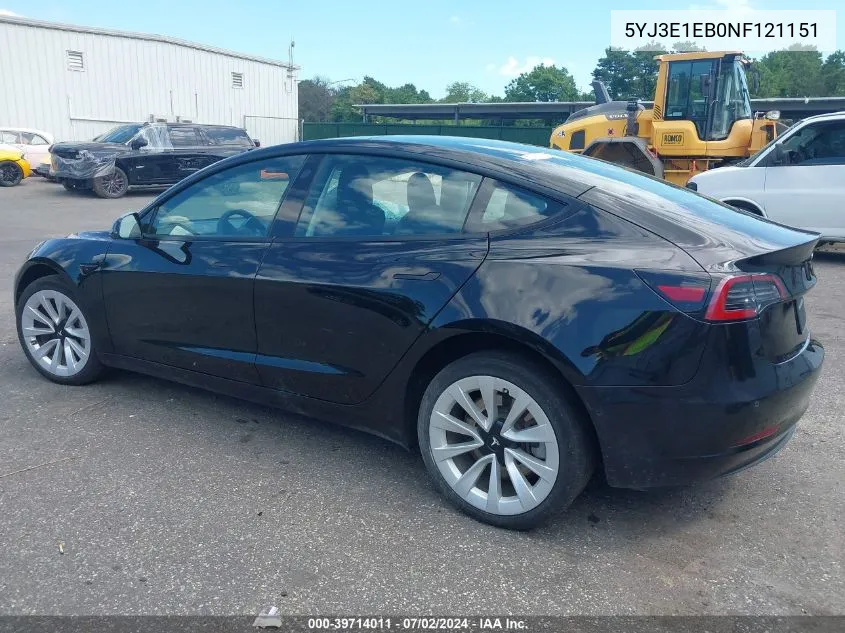 2022 Tesla Model 3 Long Range Dual Motor All-Wheel Drive VIN: 5YJ3E1EB0NF121151 Lot: 39714011