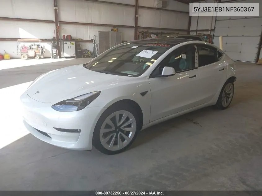 2022 Tesla Model 3 Long Range Dual Motor All-Wheel Drive VIN: 5YJ3E1EB1NF360367 Lot: 39732250