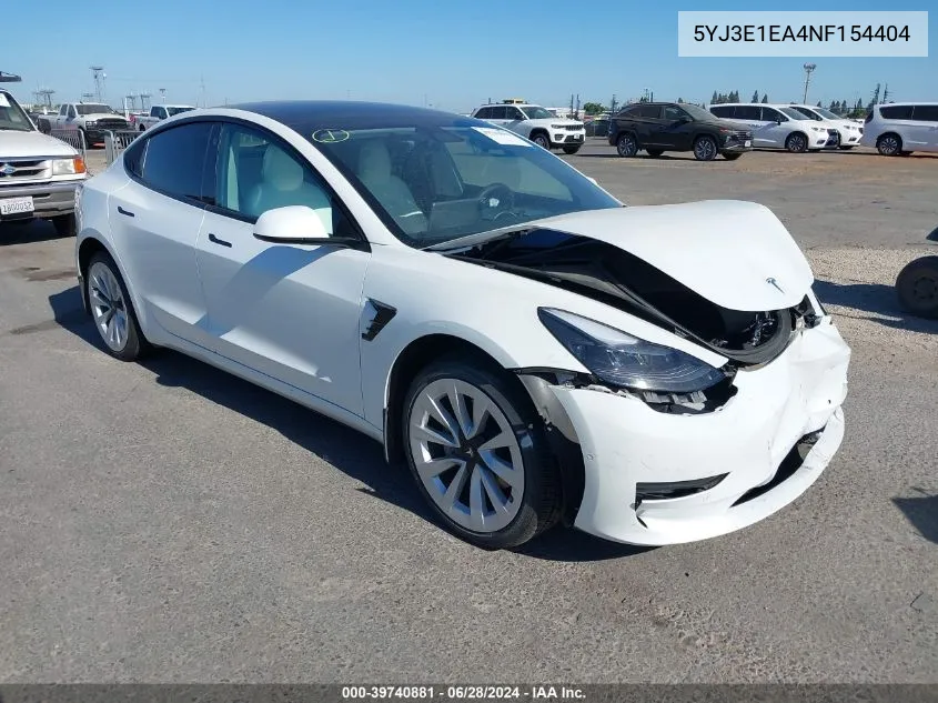 5YJ3E1EA4NF154404 2022 Tesla Model 3 Rear-Wheel Drive