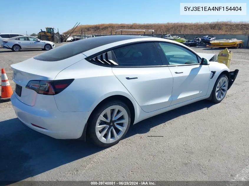 5YJ3E1EA4NF154404 2022 Tesla Model 3 Rear-Wheel Drive